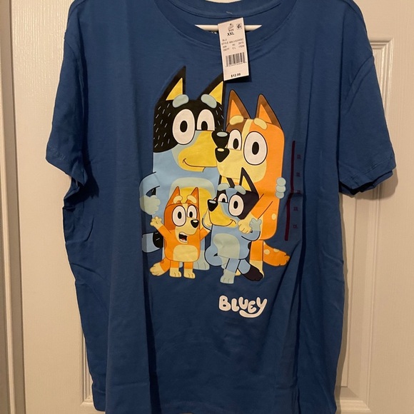Bluey Tops - Blue Graphic Tee with Cartoon Print
